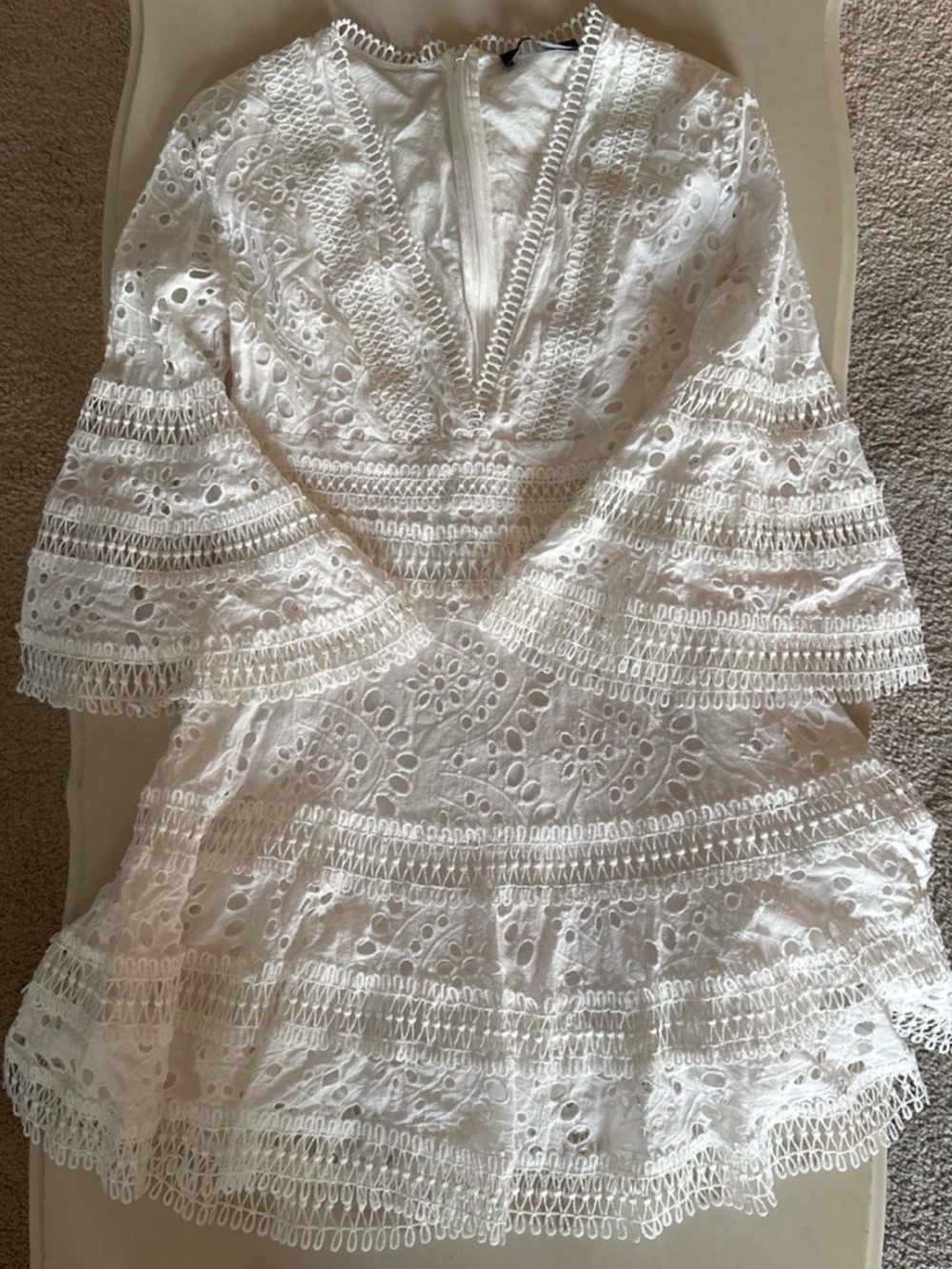 White Eyelet Lace Dress with Bell Sleeves 🤍🕊️